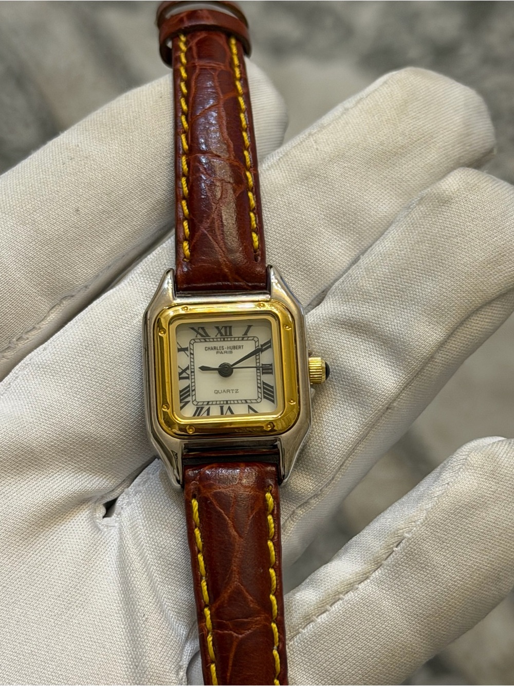 Charles-Hubert Women’s Two-Tone Square Dial Watch in Brown